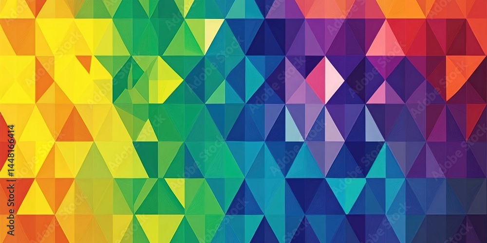 Geometric pattern of gradient-colored equilateral triangles from blue-purple to orange. Geometric pattern of gradient-colored equilateral triangles from blue-purple to orange.