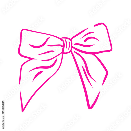 Coquette bow. Hand drawn girly decor. Line illustration for Valentine day and wedding invitations, christmas cards, poster.