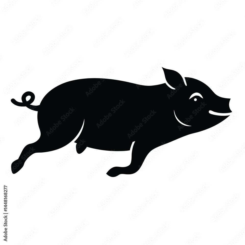 Vector flat black silhouette of a pig isolated Adobe Illustrator Artwork Vector flat black silhouette of a pig isolated Adobe Illustrator Artwork