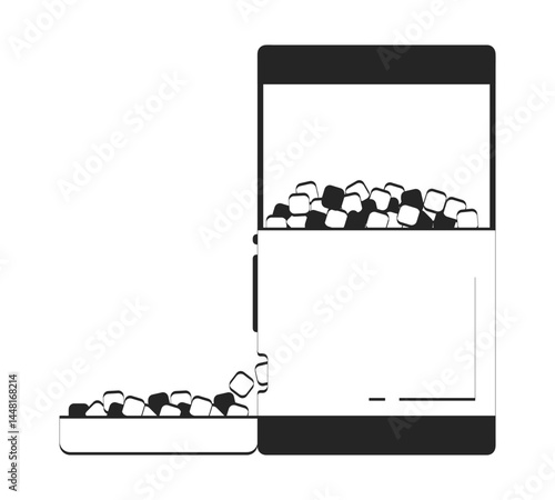 Automatic pet feeder doodle linear object. Smart gadget dispensing food pellets into bowl. Feeding kibble tech 2D vector outline clip art drawing isolated on white. Hand drawn sketch illustration