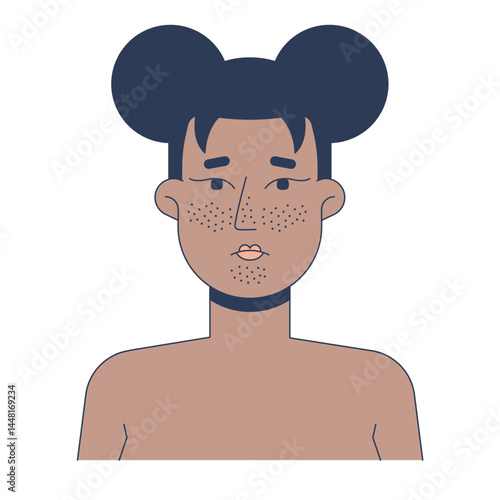 Black woman facial blackheads 2D vector illustration. Skin breakout. Skincare acne problem. African american female clogged pores flat character isolated on white background. Colorful cartoon image