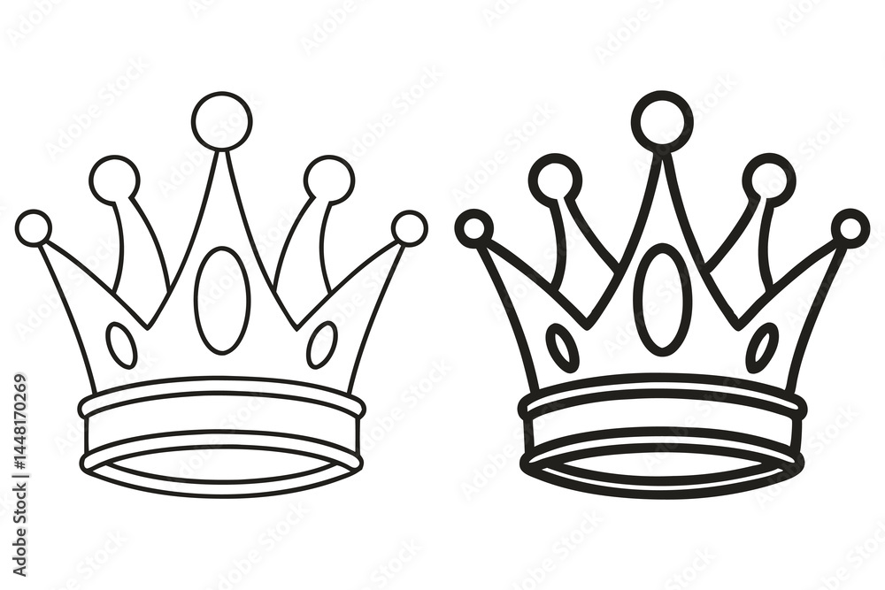 Simple monochrome outline shows two crowns having different line weights against a white backdrop