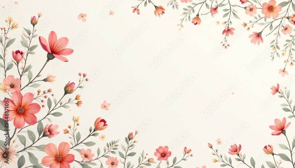 Naklejka premium Delicate, repeating small floral motif on light background, texture, floral design