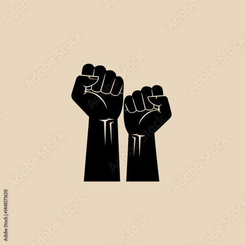 Strength and Unity: A powerful black and white visual of two fists raised in solidarity against a neutral background. conveying concepts of empowerment, resistance, and communal strength.