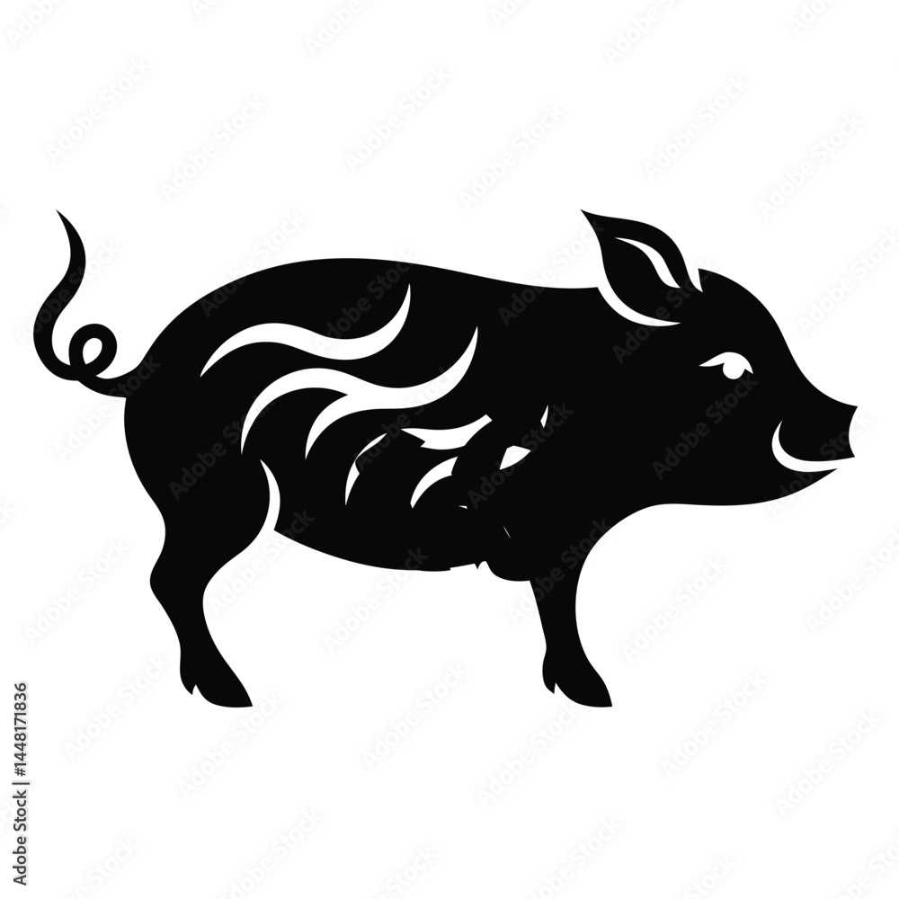 Vector flat black silhouette of a pig isolated Adobe Illustrator Artwork Vector flat black silhouette of a pig isolated Adobe Illustrator Artwork