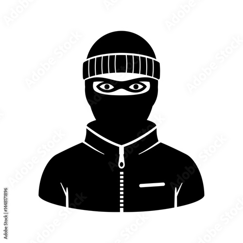 Masked Intruder: A stark illustration of a masked figure, shrouded in anonymity and mystery. A visual representation of crime, secrecy, and the shadowy underworld.