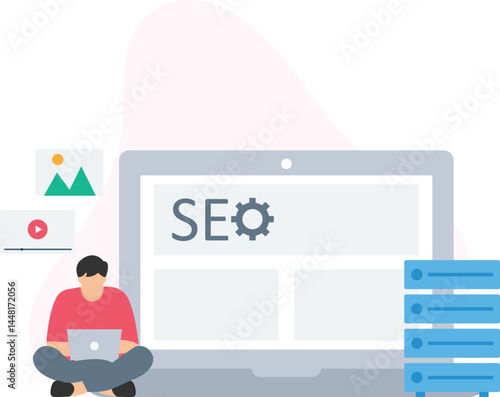 Web developer optimizing website content for search engines with SEO, improving page load speed, ensuring mobile-friendliness, and optimizing code for better crawlability, while focusing on keyword 