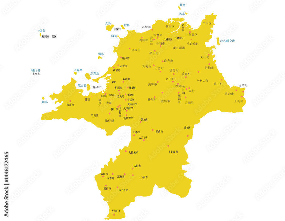 Obraz premium 福岡県 地図 黄色 斑点 イラスト
