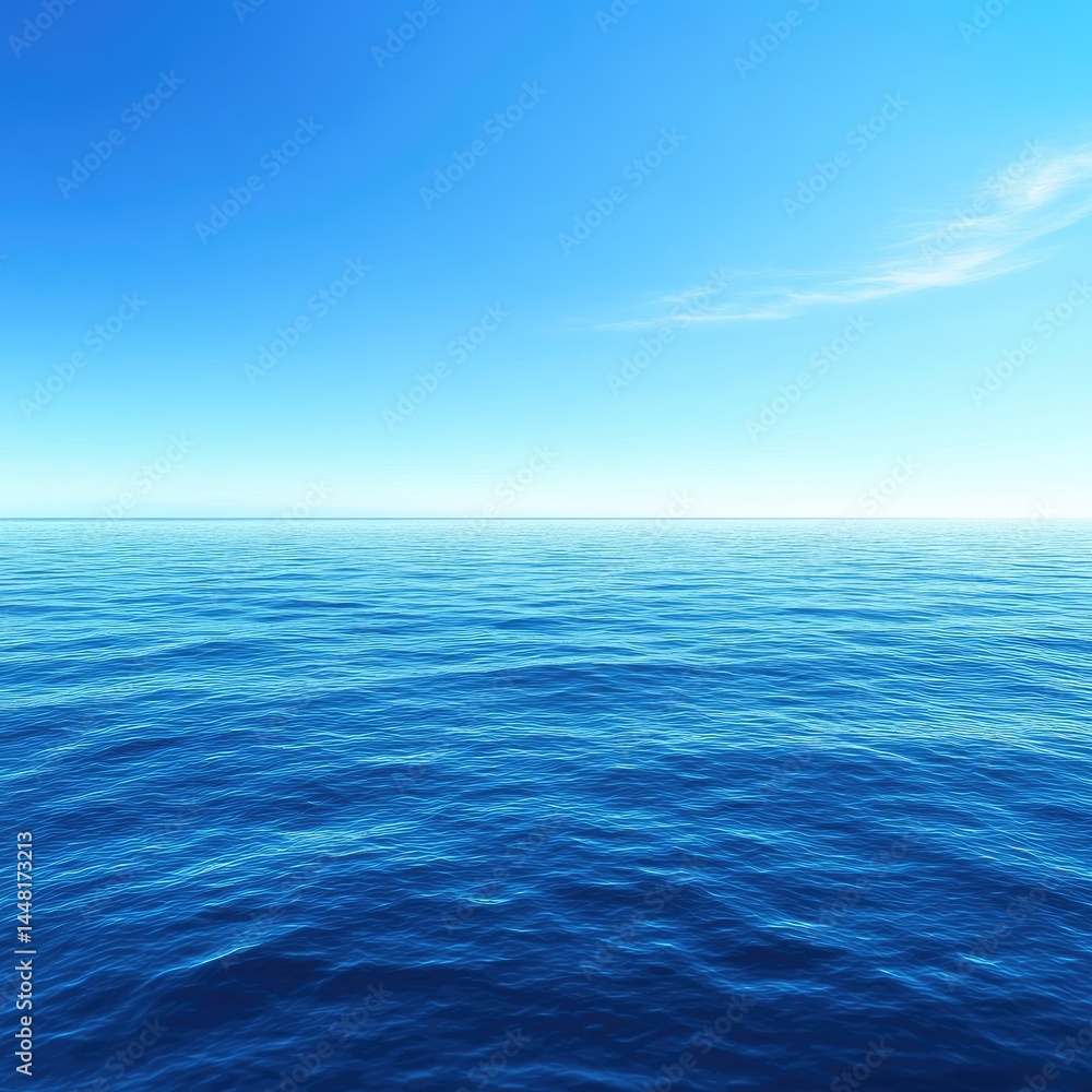 Vast expanse of deep blue ocean meets a clear sky Vast expanse of deep blue ocean meets a clear sky