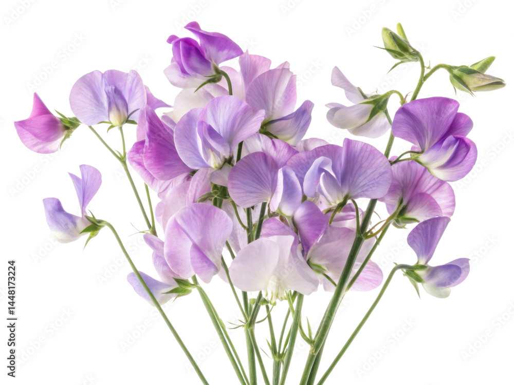 Fototapeta premium Sweet pea flowers bloom beautifully in shades of purple and white, creating delightful and fragrant bouquet that brightens any space