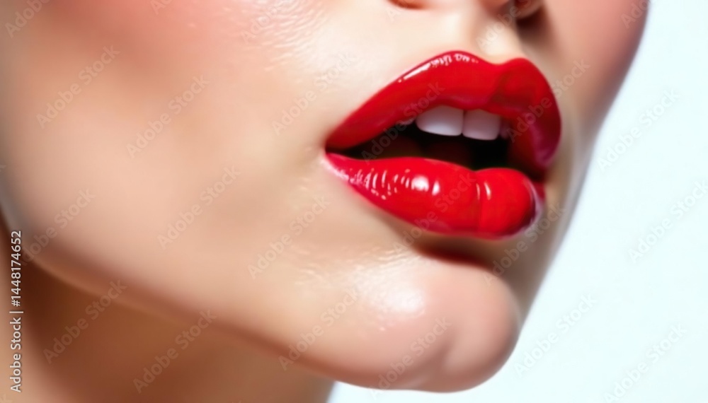 Fototapeta premium Close-up of vibrant red lipstick on pure white backdrop, white, elegant