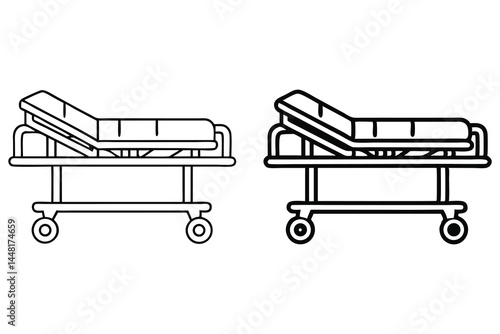 Two line art hospital gurneys stand side by side against the white backdrop