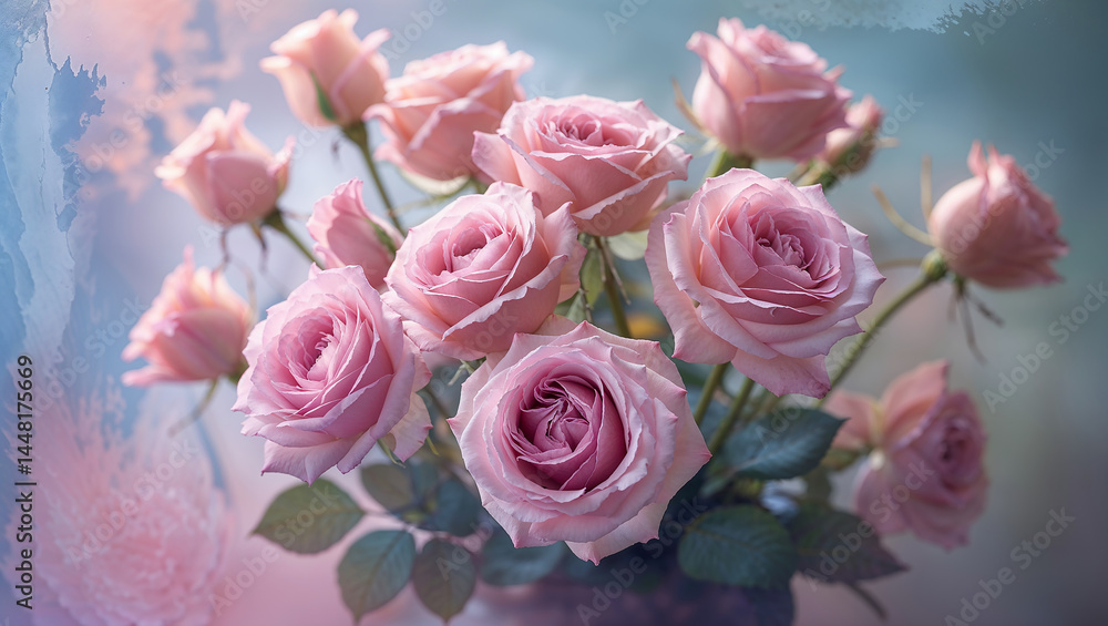 Bouquet of pink roses blooming gently in soft light Bouquet of pink roses blooming gently in soft light