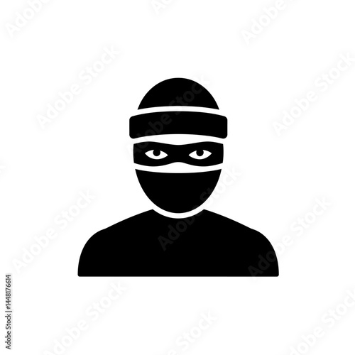 Robber Silhouette: A simple black silhouette of a person wearing a mask and cap, representing themes of crime, theft, and security breaches.