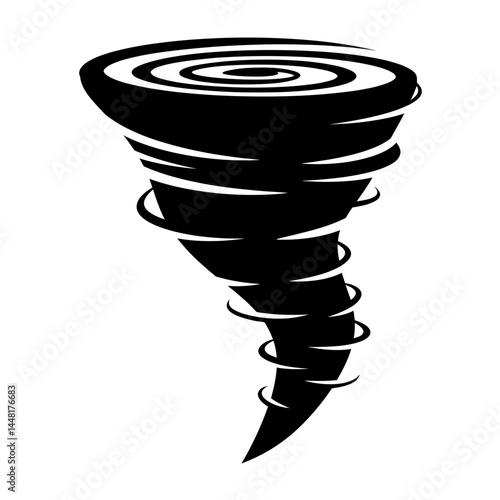 Whirlwind of Nature's Fury: A minimalist illustration showcases a powerful tornado in stark monochrome, highlighting its swirling energy and the raw, untamed force of nature.