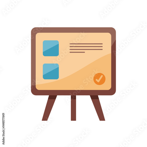 An illustration of a presentation easel featuring text, graphic elements, and a checkmark icon, symbolizing successful concepts.

