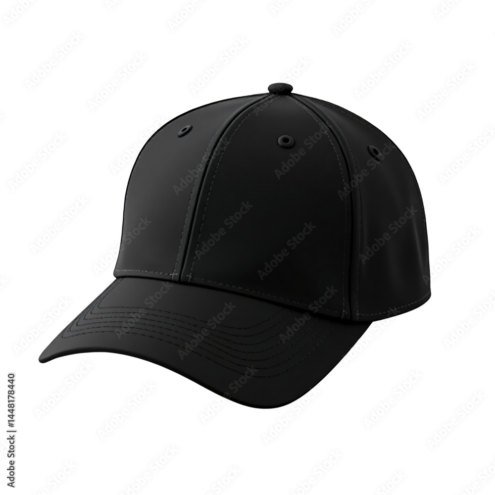Fototapeta premium Blank Black Baseball Cap Mockup isolated on a transparent background.