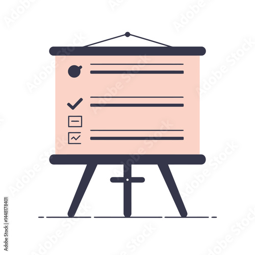 An illustration of a presentation easel featuring text, graphic elements, and a checkmark icon, symbolizing successful concepts.

