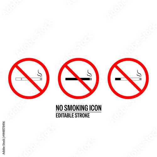 Free Download No Smoking Line Style Vector Icon Black with White Background Flat Design Illustration - GFXLoad