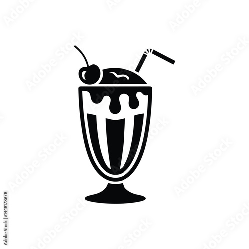 Elegant milkshake vector icon in black silhouette

