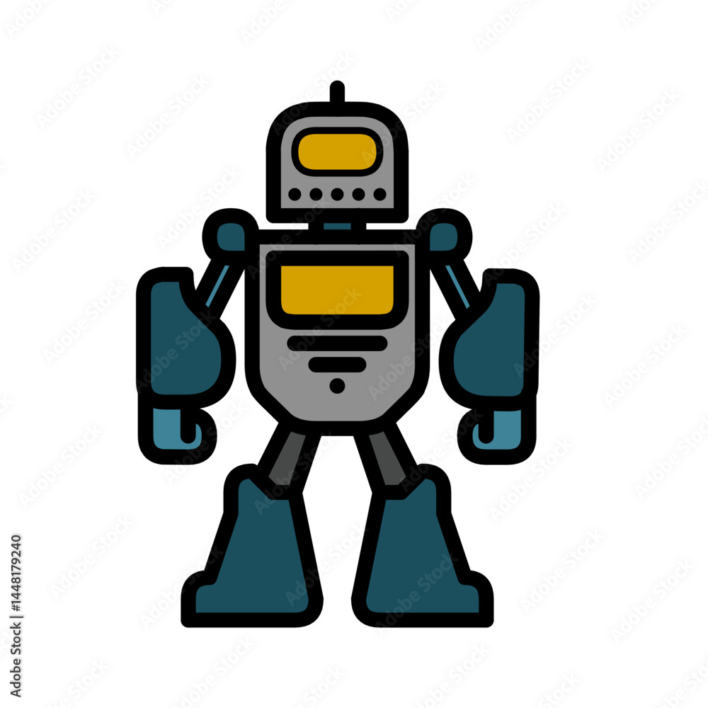 funny cartoon robot. simple gray robot cartoon vector design with yellow screen on head and body funny cartoon robot. simple gray robot cartoon vector design with yellow screen on head and body