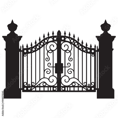 Gate icon Vector Black silhouettes. with white background