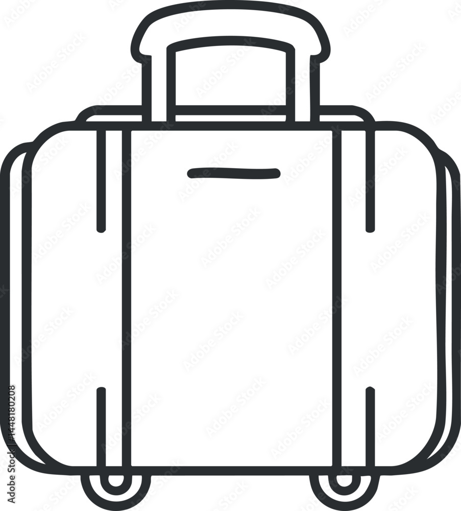 Outline icon of a suitcase with handle and wheels for travel and luggage purposes Outline icon of a suitcase with handle and wheels for travel and luggage purposes
