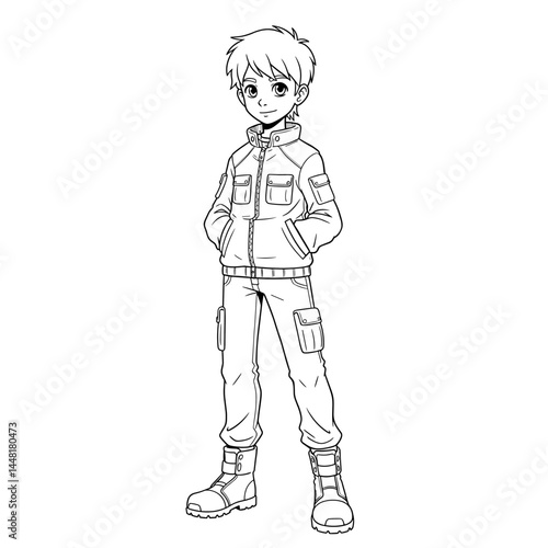 Young Man's Portrait: A stylishly illustrated young man confidently poses. A captivating line art showcases his features and attire.