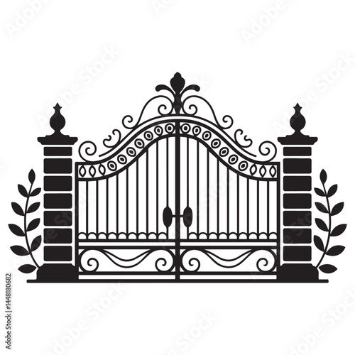 Gate icon Vector Black silhouettes. with white background