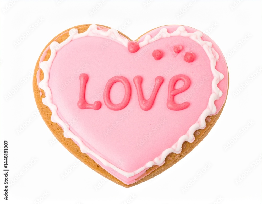 cookie in heart shape with LOVE text decoration isolated on white