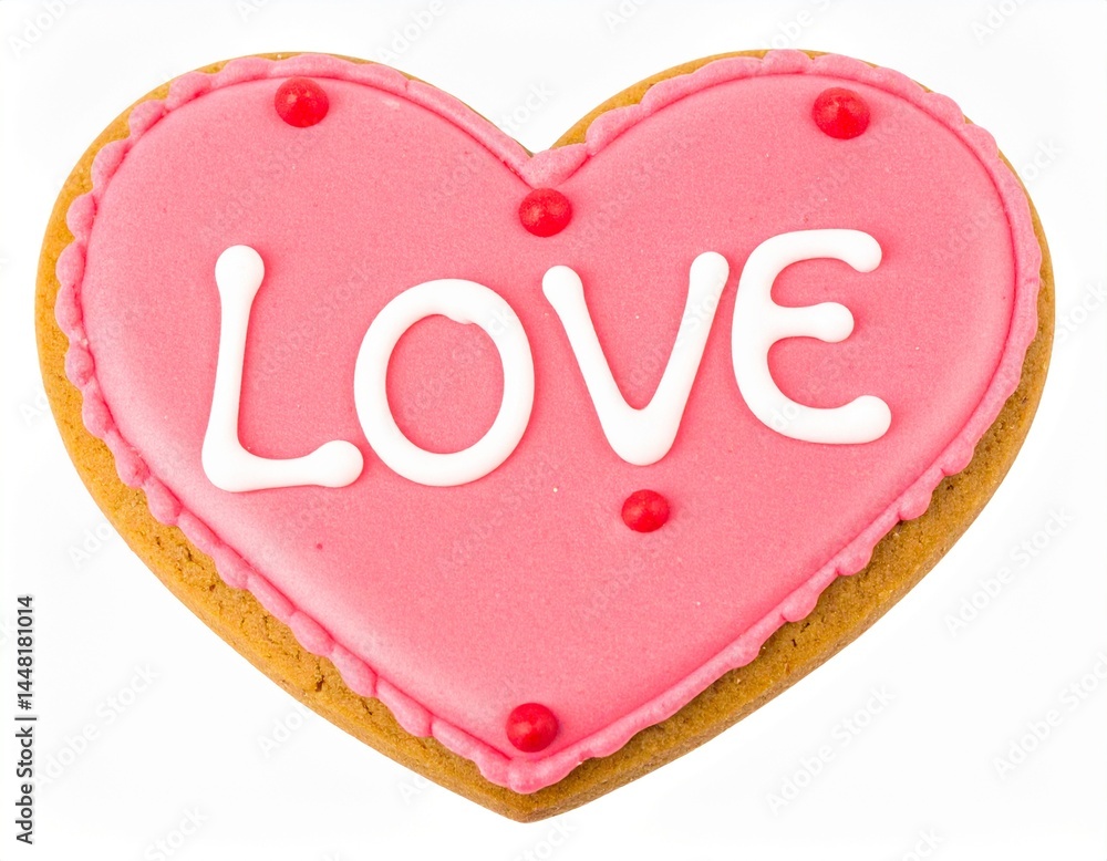 cookie in heart shape with LOVE text decoration isolated on white cookie in heart shape with LOVE text decoration isolated on white