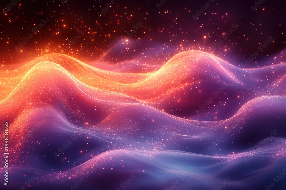 Obraz premium Abstract Glowing Waves Vibrant Purple and Orange Energy Landscape