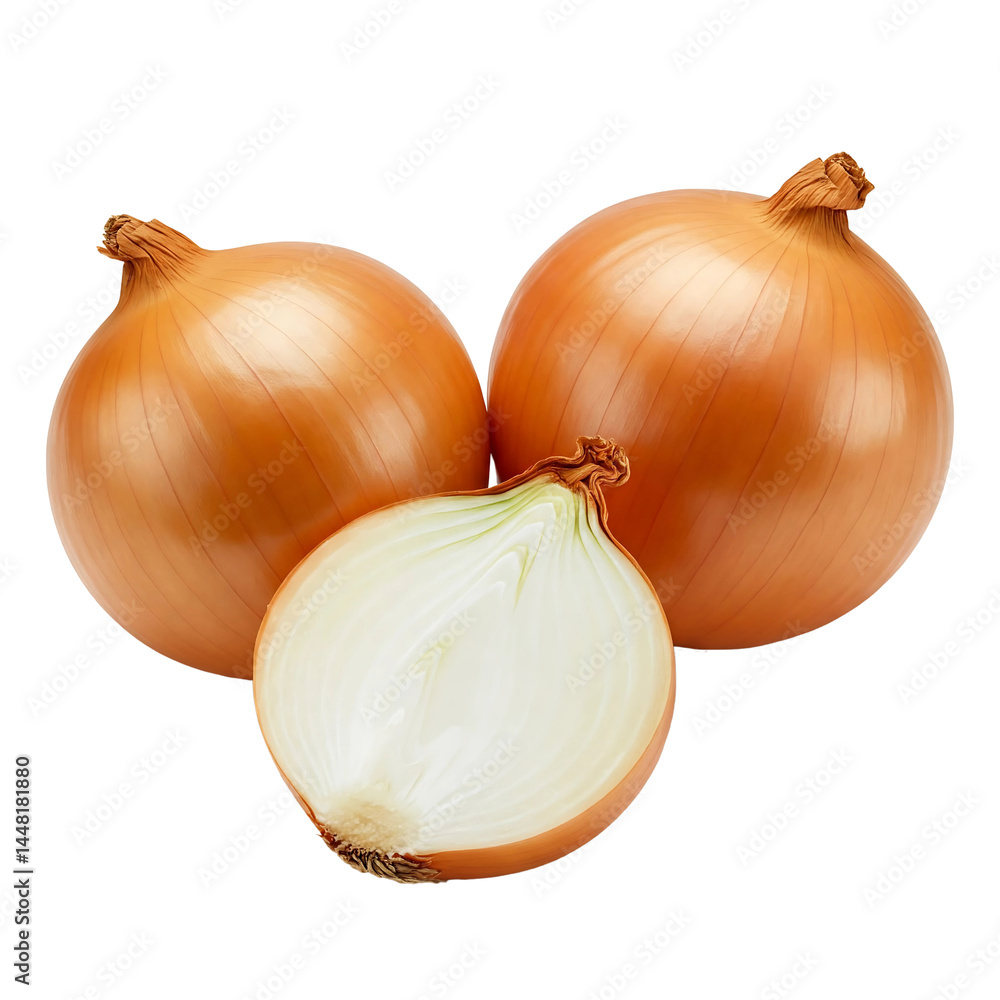 Fototapeta premium High-Resolution Studio Photo of Whole and Sliced Onions on White Background