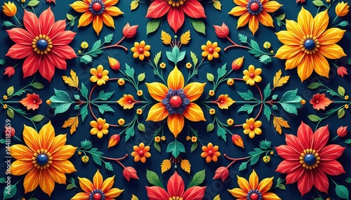 Wallpaper Mural Intricate floral textile design, repeating motif, print, retro Torontodigital.ca