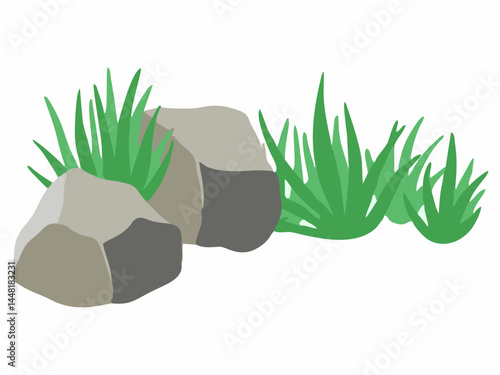 Pile of large gray mossy boulder 