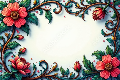 Intricate paisley floral design, swirling vines & blossoms , vintage, leaf, spring