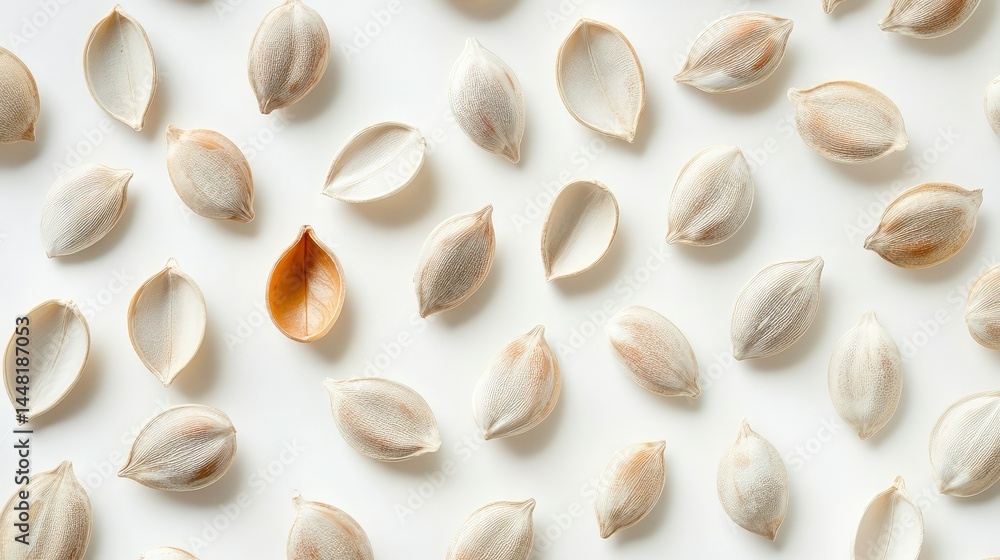 Pumpkin seed group isolated overhead, natural patterns and spacing on white Pumpkin seed group isolated overhead, natural patterns and spacing on white