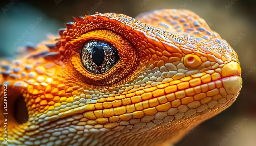 Obraz premium Close-up of a colorful lizard's head with detailed scales.