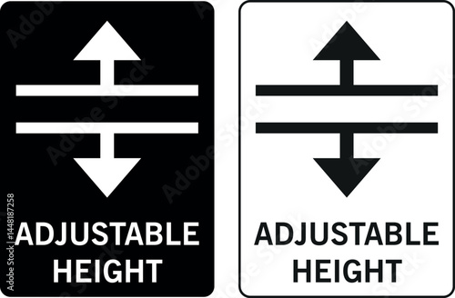 adjustable height icon with up and down arrows in black and white style used for product feature label	