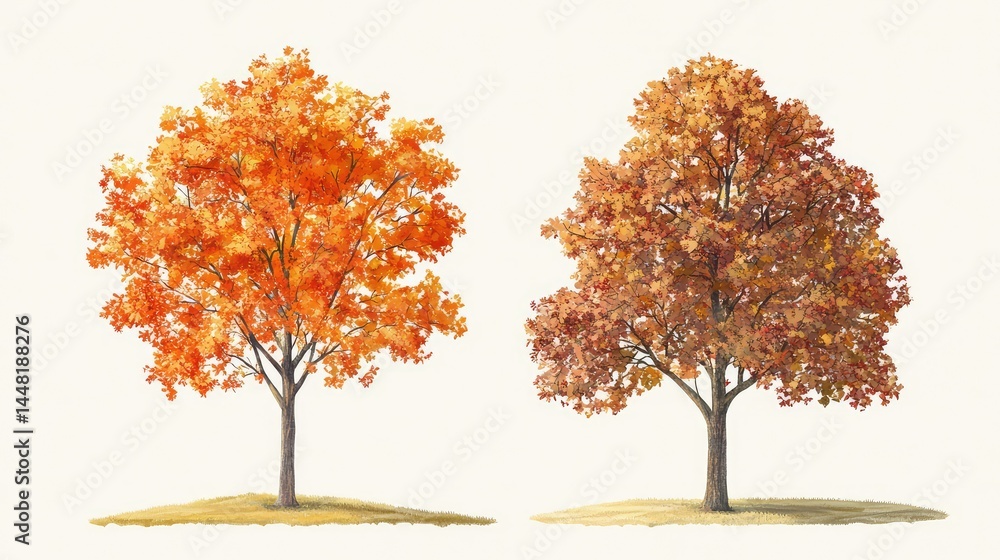 Realistic autumn Sorbus and oak trees isolated with perfect edges and fall textures Realistic autumn Sorbus and oak trees isolated with perfect edges and fall textures
