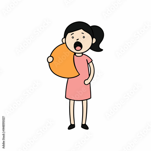 girl Standing and yawning while holding a pillow