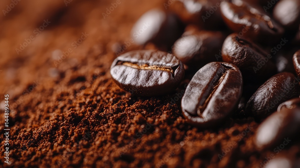 Side angle of espresso coffee grounds pile, fine texture and aroma-rich dark brown color Side angle of espresso coffee grounds pile, fine texture and aroma-rich dark brown color