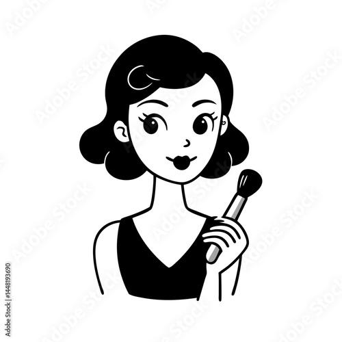 Woman playfully applying blush