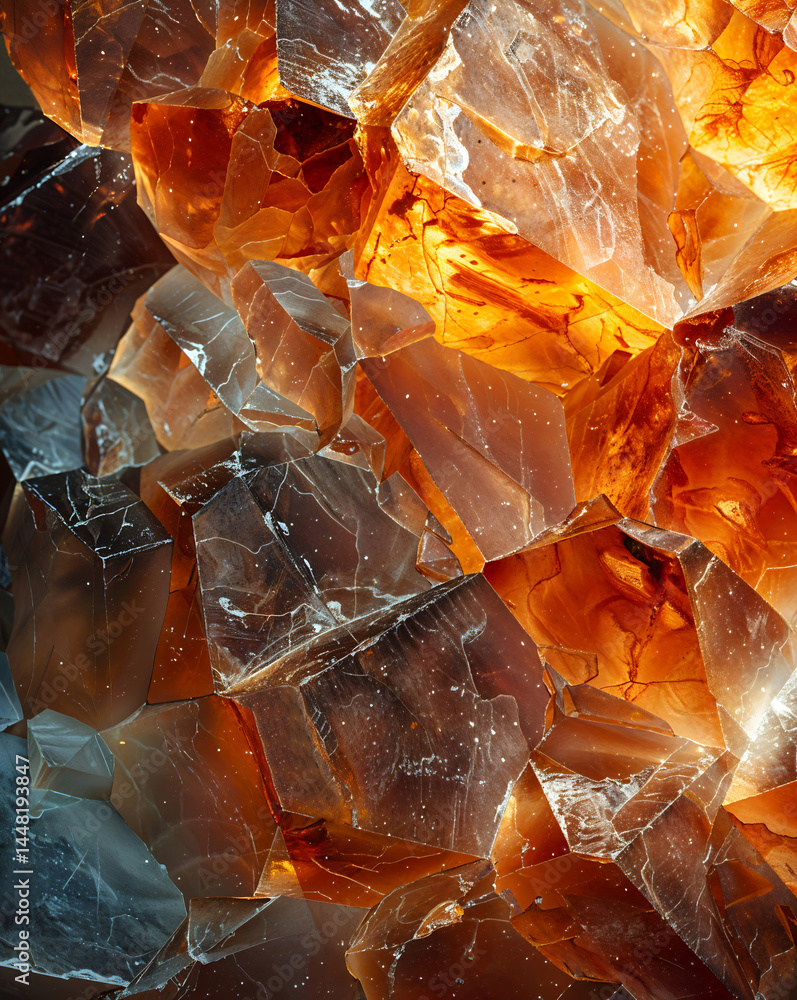 custom made wallpaper toronto digitalSharp crystal texture with glowing amber and blue tones, macro close-up of shattered mineral surface.


