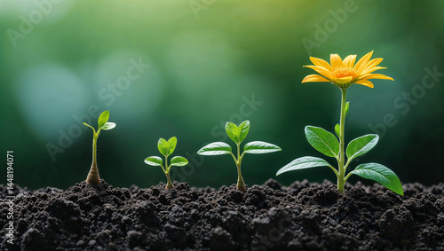 Wallpaper Mural Growing plants and yellow flower showing growth or success concept Torontodigital.ca