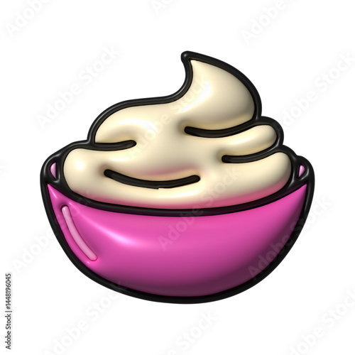 Yogurt icon on a bowl in 3d style