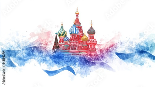 Stylized3D Watercolor View: Colorful St Basil's Domes