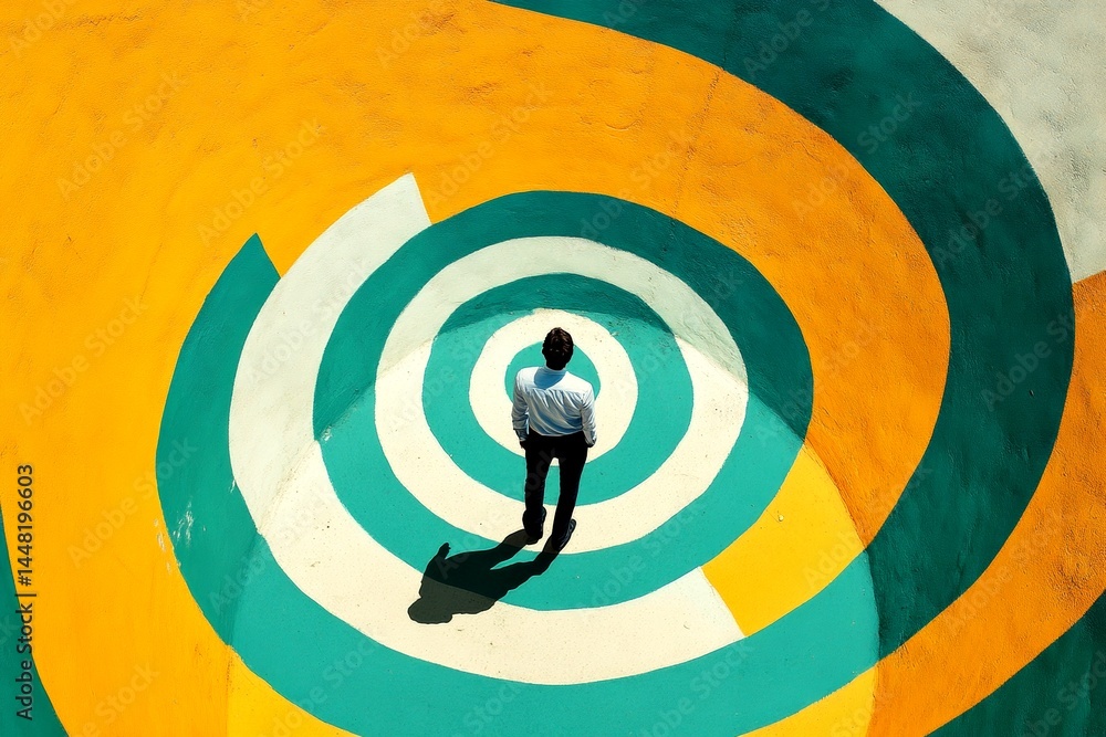 Trapped in a maze - nightmares, bad dreams: abstract image of health condition. Scary dream. Inner demons. Metaphorical trapped in a maze awareness of fear and despair. Eerie subconscious.
