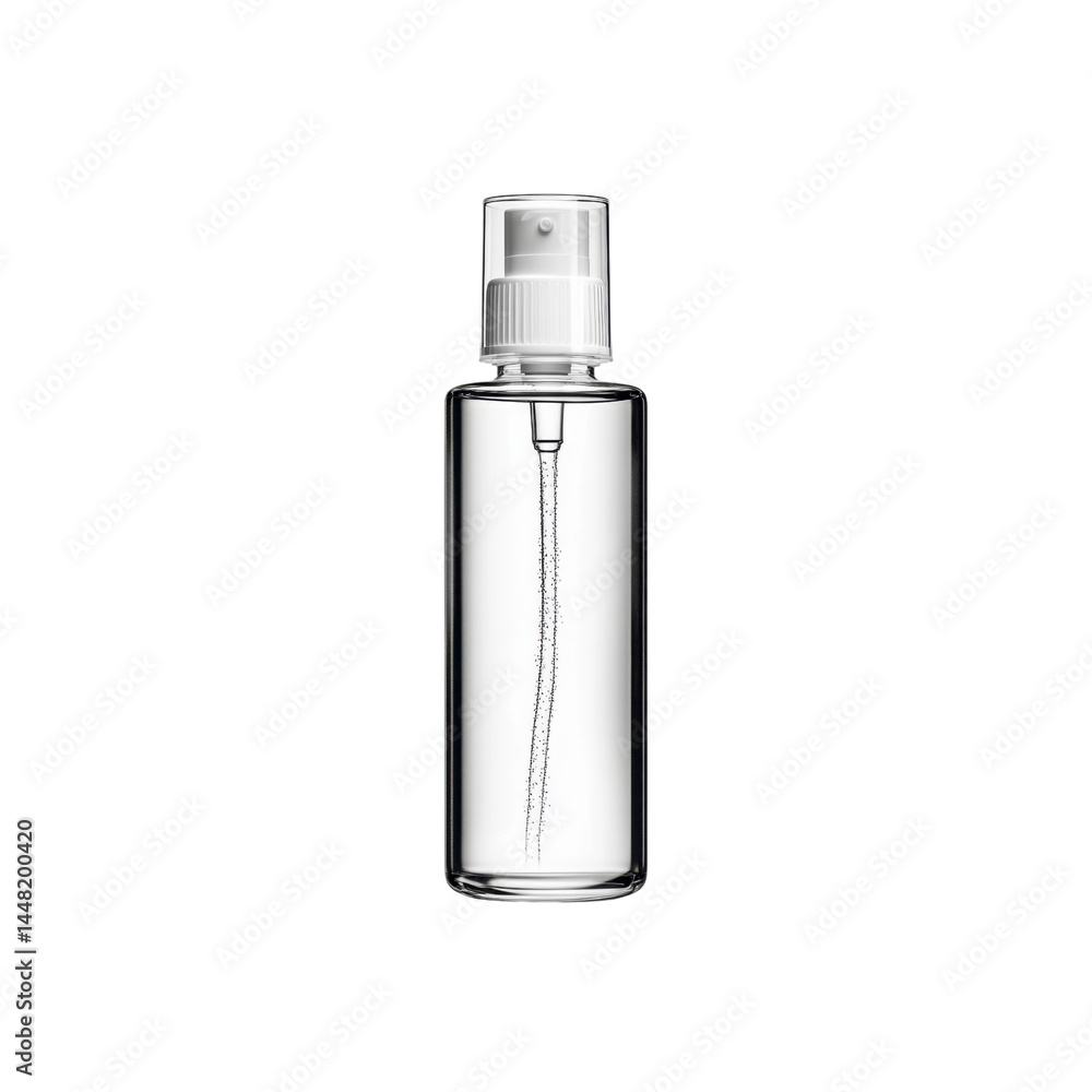 Transparent Cylindrical Bottle with Pump Dispenser - Mockup for Cosmetics or Cleaning Products Transparent Cylindrical Bottle with Pump Dispenser - Mockup for Cosmetics or Cleaning Products