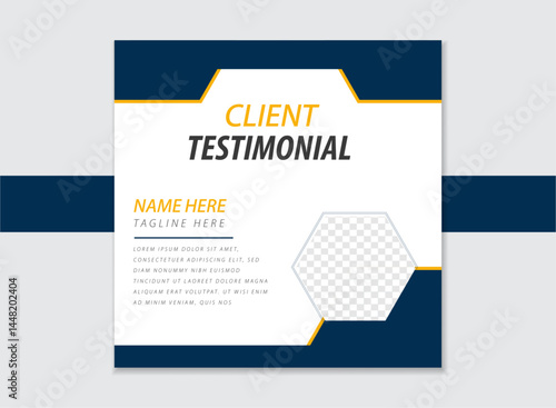 Modern client testimonial or creative customer feedback social media post design vector or square web banner template layout